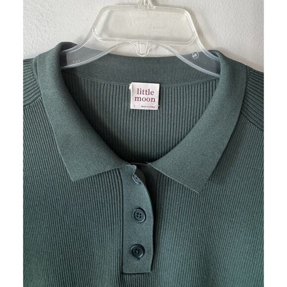 Aritzia Little Moon Short Sleeve Polo Top Women’s Size Large Ribbed Modern City - Picture 2 of 7